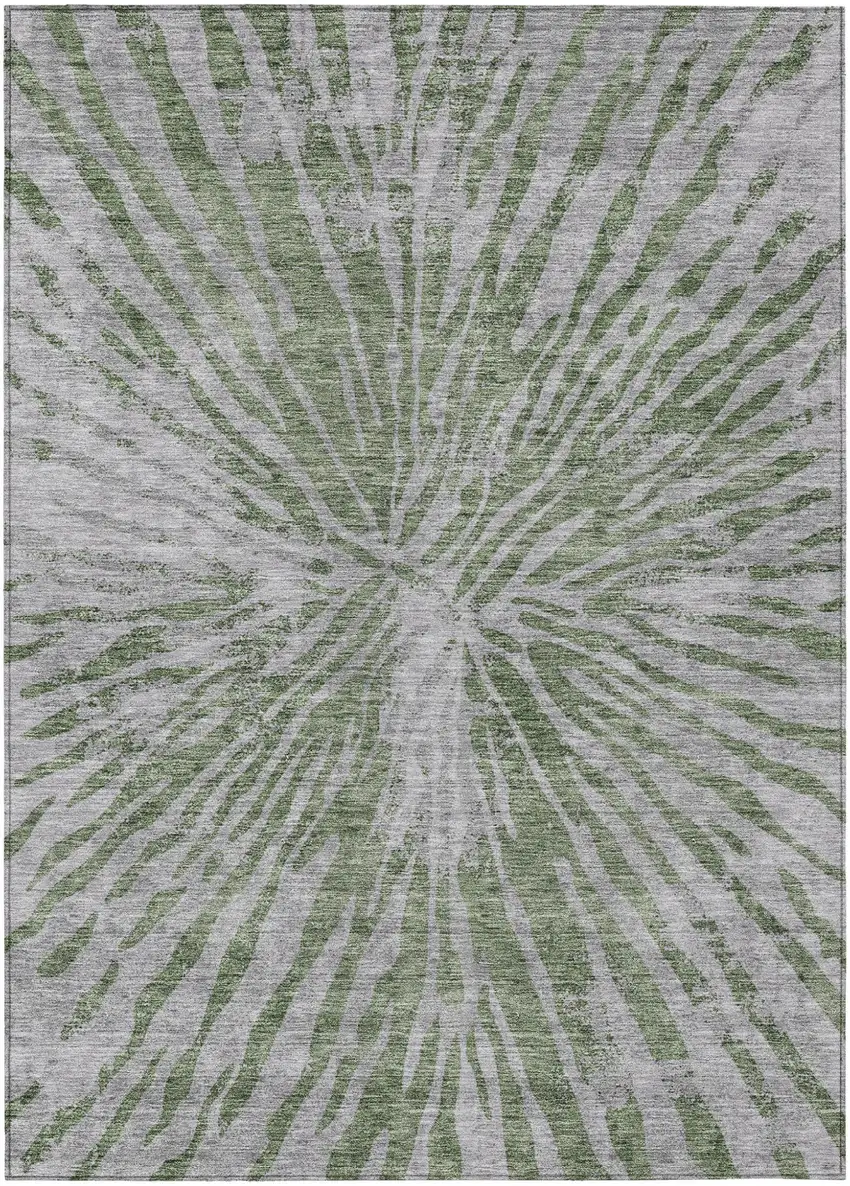 Olive Green Gray And Silver Abstract Washable Indoor Outdoor Area Rug Photo 2