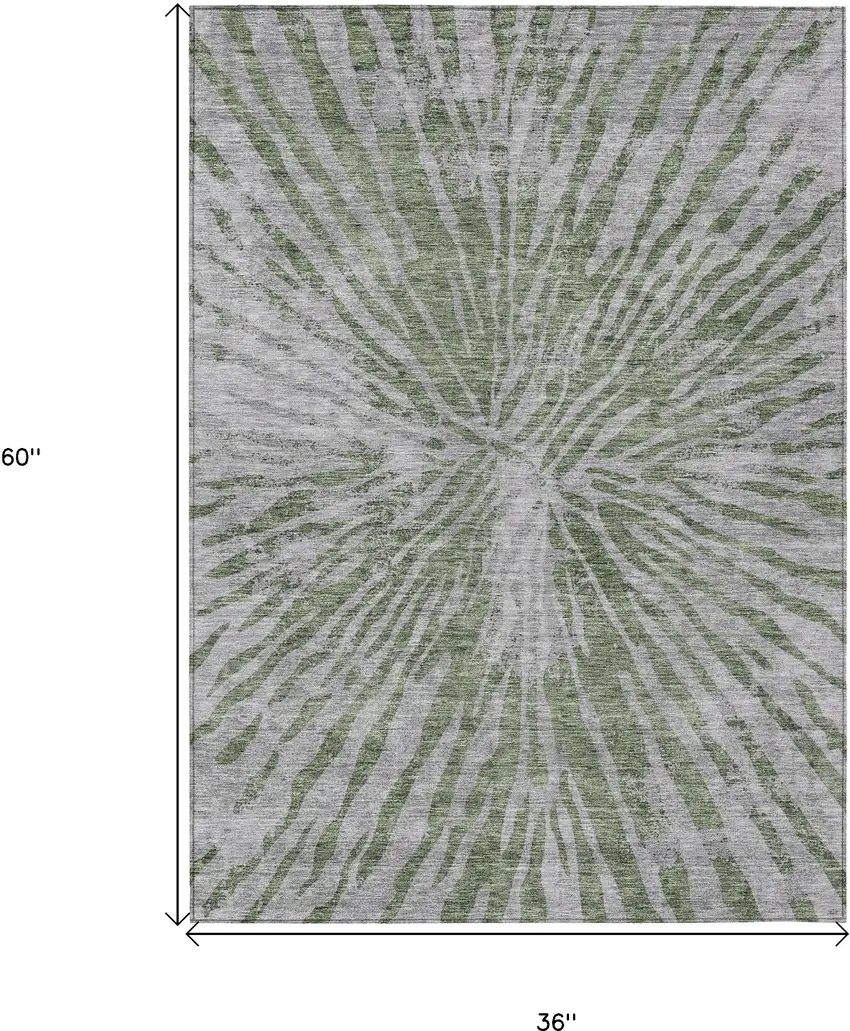 Olive Green Gray And Silver Abstract Washable Indoor Outdoor Area Rug Photo 3