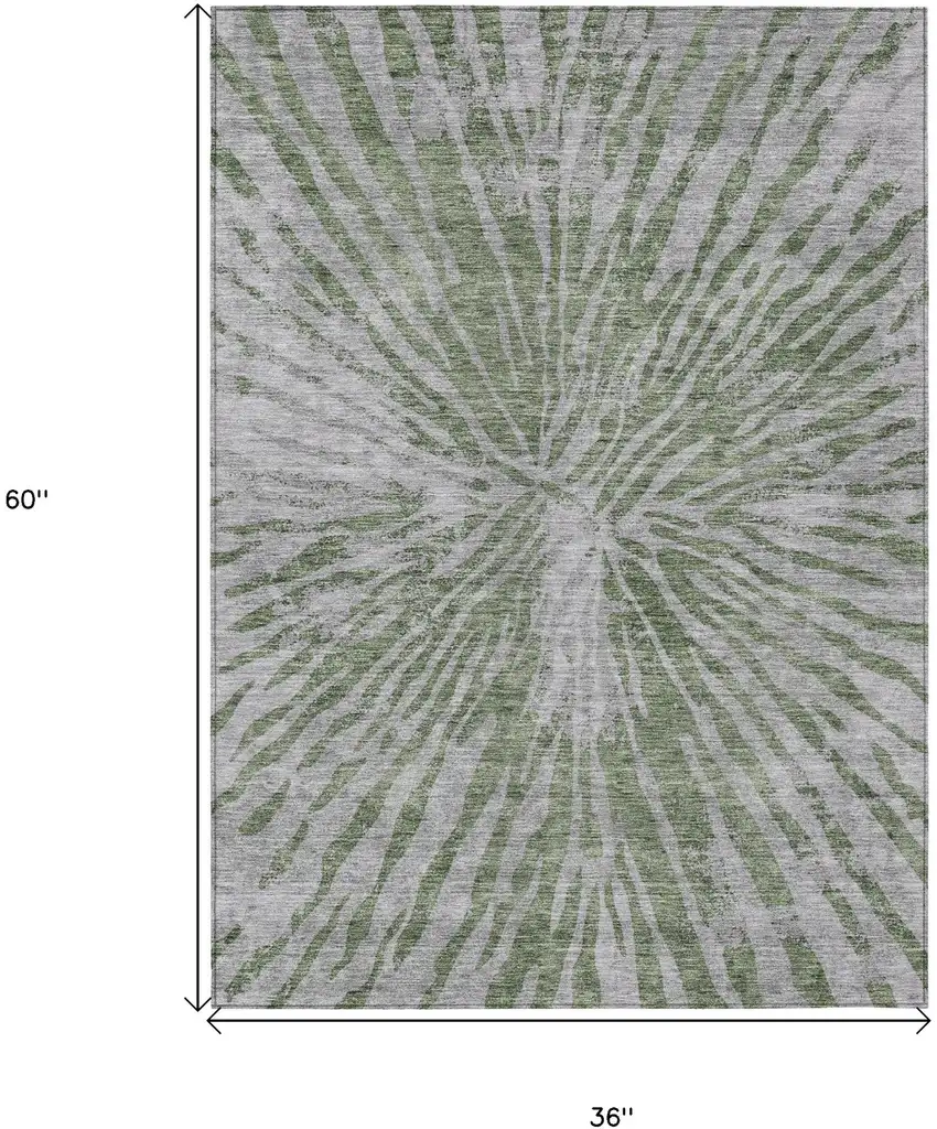 Olive Green Gray And Silver Abstract Washable Indoor Outdoor Area Rug Photo 3