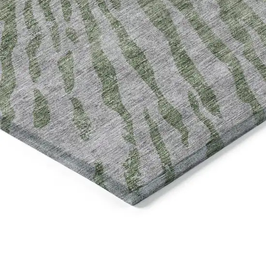 Olive Green Gray And Silver Abstract Washable Indoor Outdoor Area Rug Photo 5