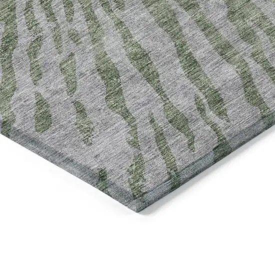 Olive Green Gray And Silver Abstract Washable Indoor Outdoor Area Rug Photo 5