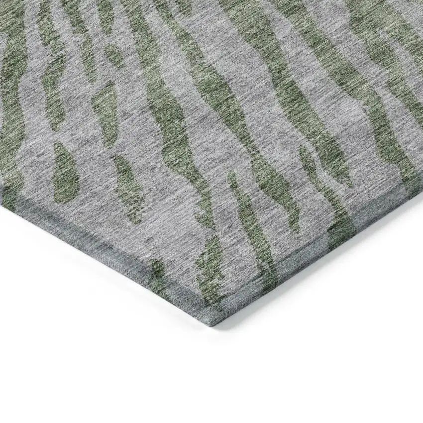 Olive Green Gray And Silver Abstract Washable Indoor Outdoor Area Rug Photo 5