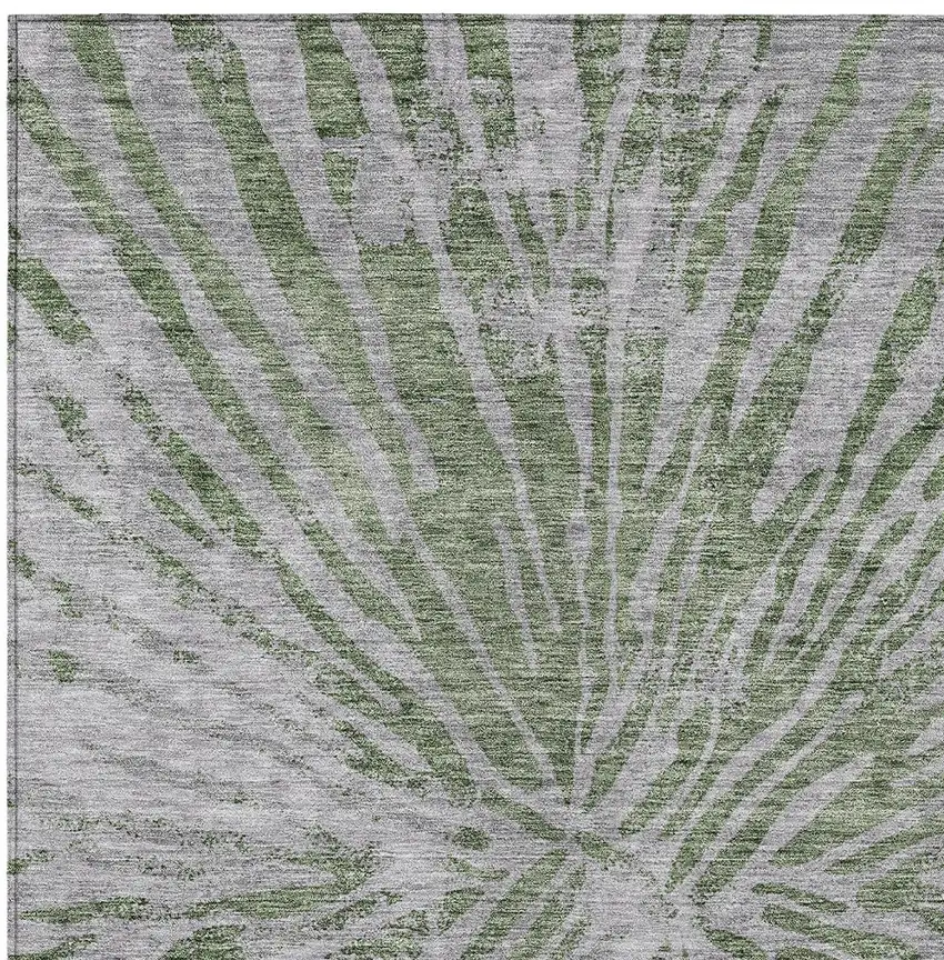Olive Green Gray And Silver Abstract Washable Indoor Outdoor Area Rug Photo 6