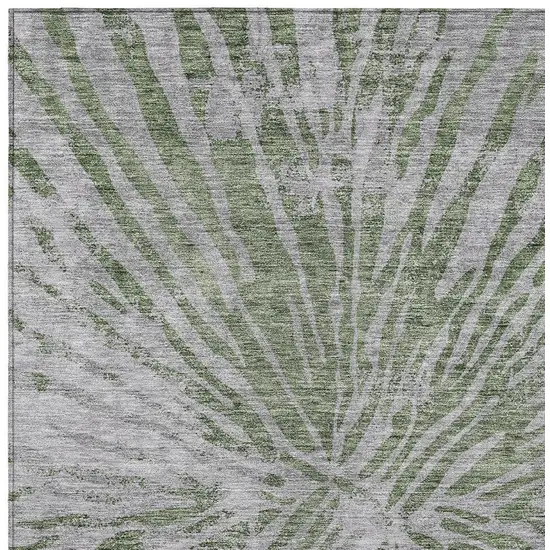 Olive Green Gray And Silver Abstract Washable Indoor Outdoor Area Rug Photo 6