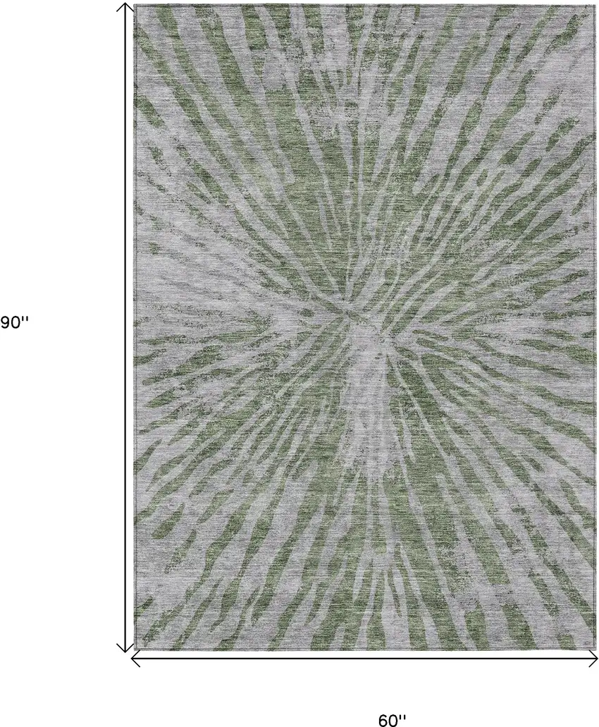 Olive Green Gray And Silver Abstract Washable Indoor Outdoor Area Rug Photo 3