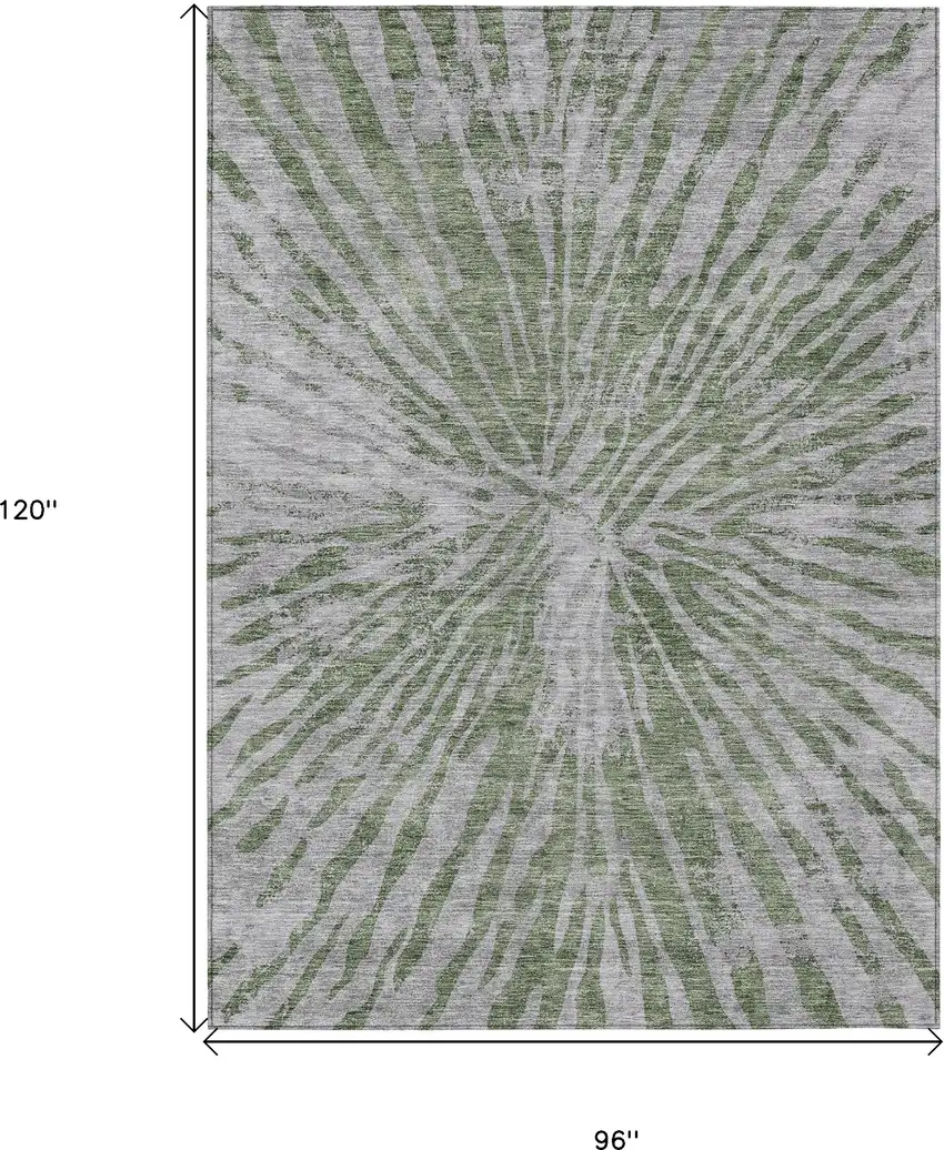 Olive Green Gray And Silver Abstract Washable Indoor Outdoor Area Rug Photo 3