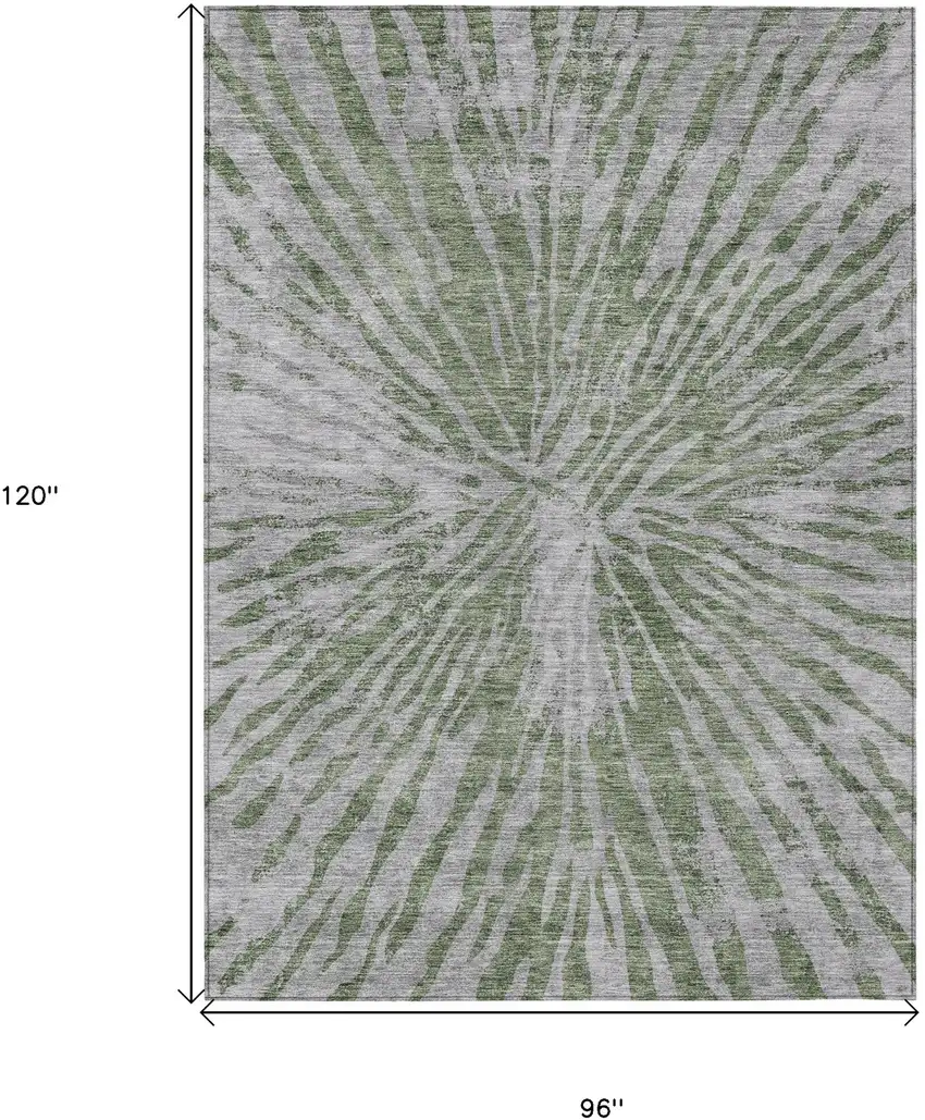Olive Green Gray And Silver Abstract Washable Indoor Outdoor Area Rug Photo 3