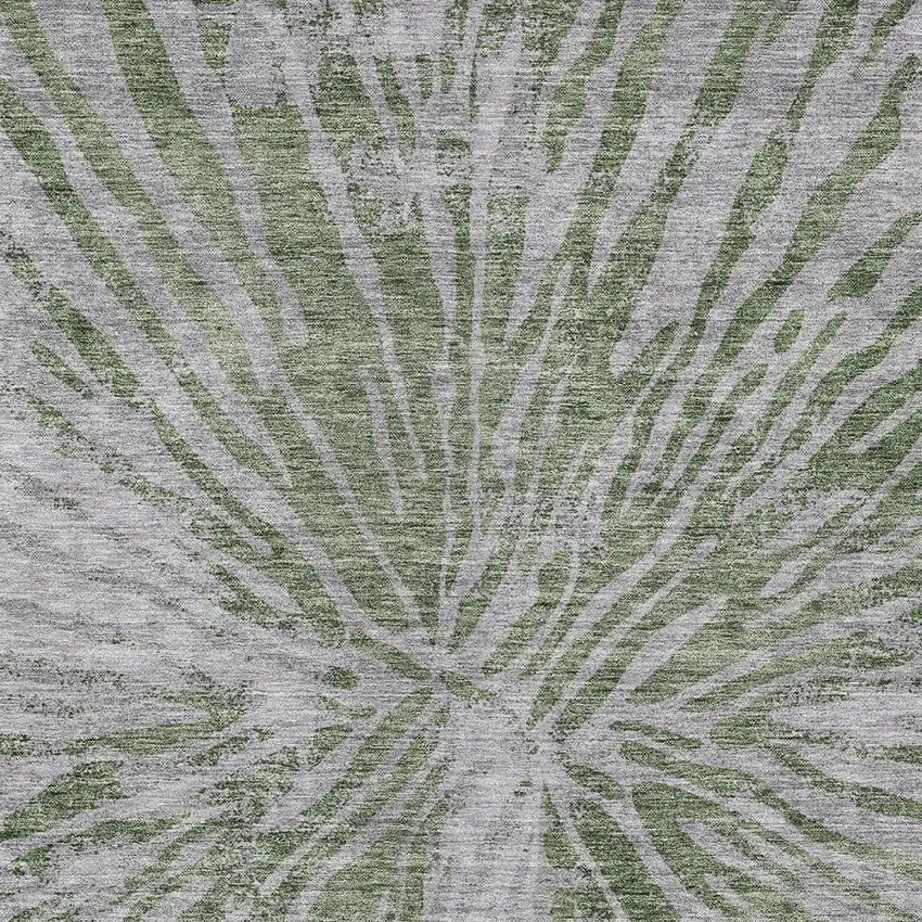 Olive Green Gray And Silver Abstract Washable Indoor Outdoor Area Rug Photo 6
