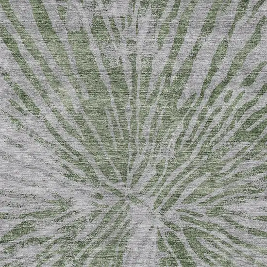 Olive Green Gray And Silver Abstract Washable Indoor Outdoor Area Rug Photo 6