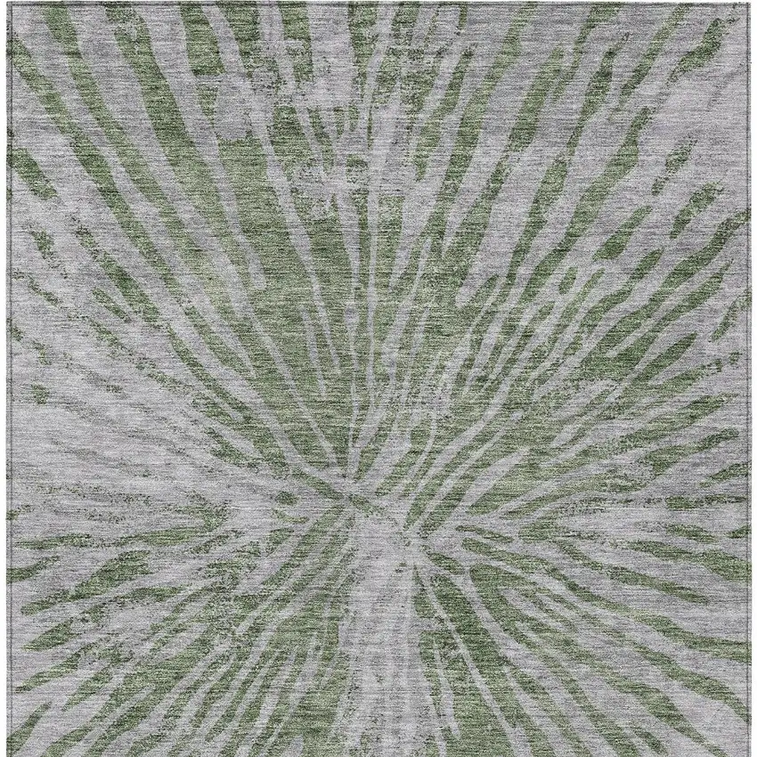 Olive Green Gray And Silver Abstract Washable Indoor Outdoor Area Rug Photo 7