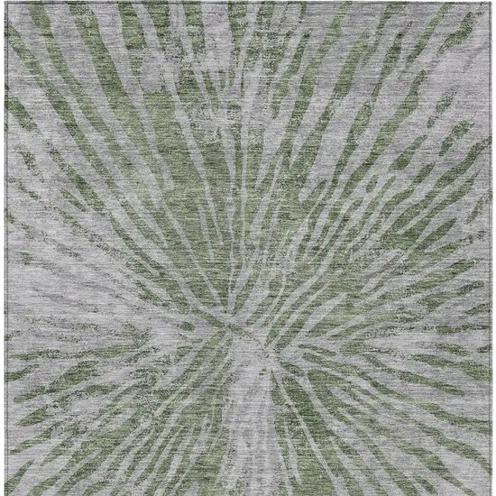 Olive Green Gray And Silver Abstract Washable Indoor Outdoor Area Rug Photo 7