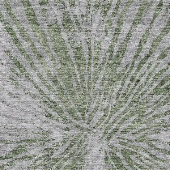 Olive Green Gray And Silver Abstract Washable Indoor Outdoor Area Rug Photo 6
