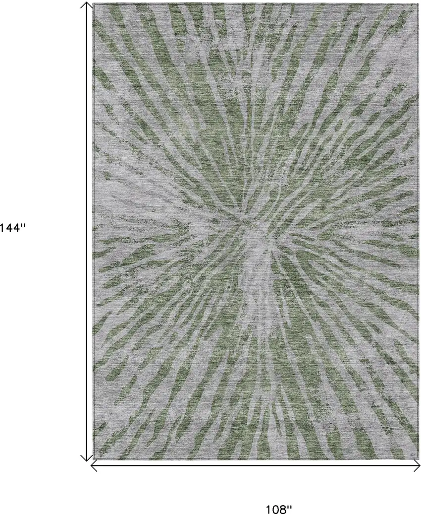 Olive Green Gray And Silver Abstract Washable Indoor Outdoor Area Rug Photo 3