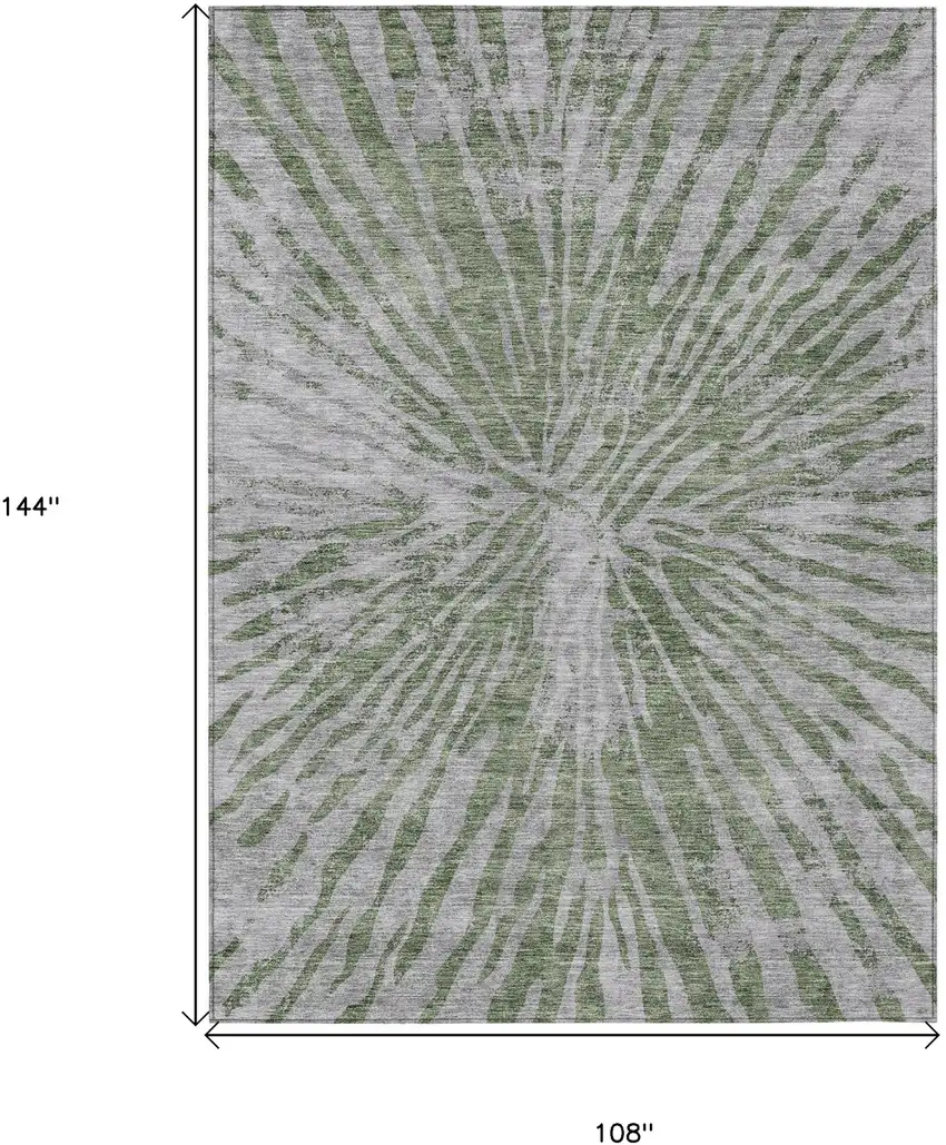 Olive Green Gray And Silver Abstract Washable Indoor Outdoor Area Rug Photo 3