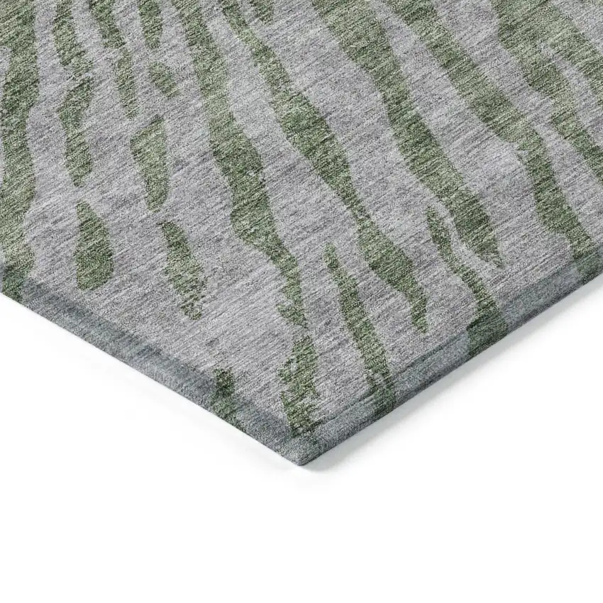 Olive Green Gray And Silver Abstract Washable Indoor Outdoor Area Rug Photo 5