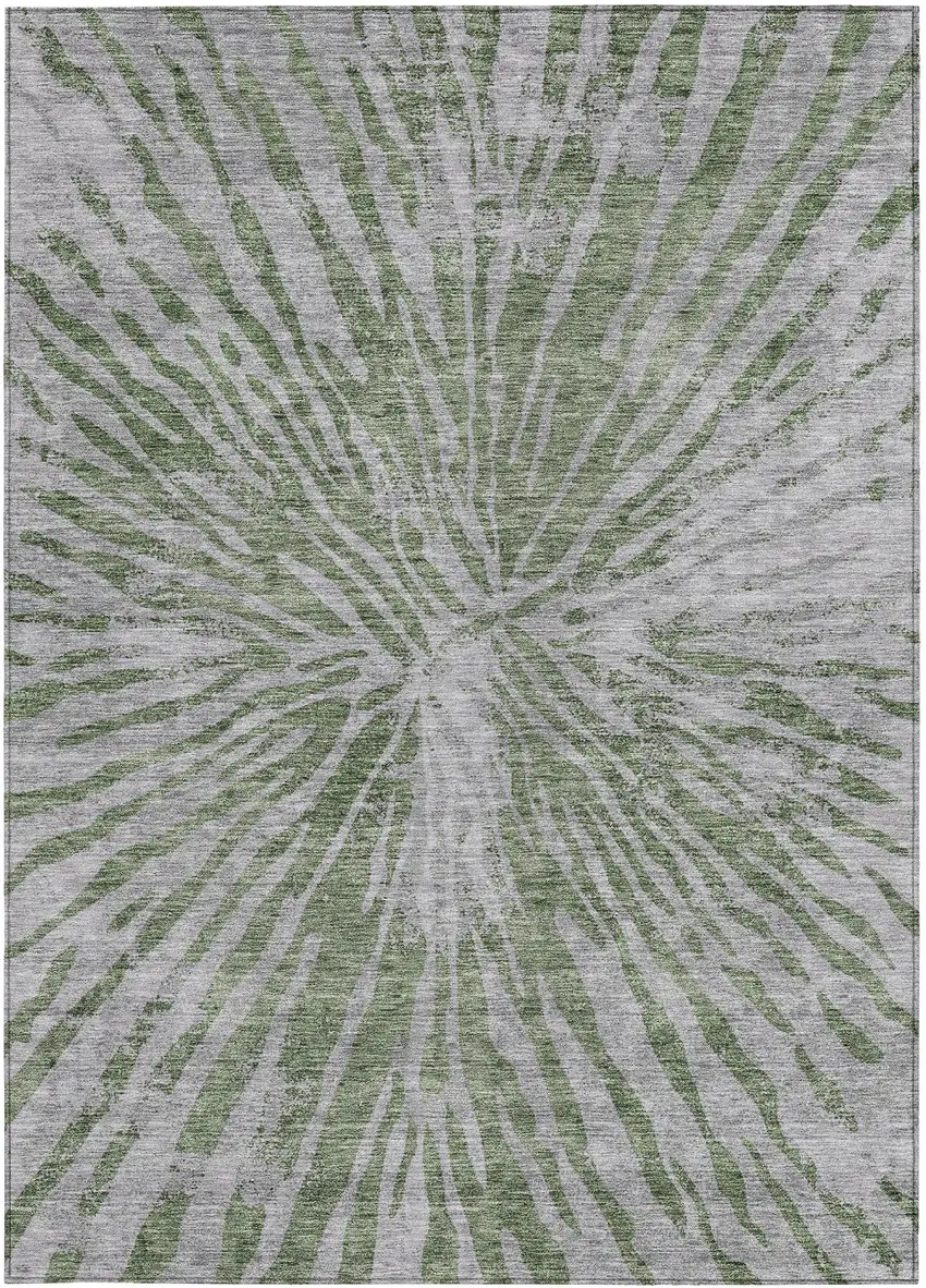 Olive Green Gray And Silver Abstract Washable Indoor Outdoor Area Rug Photo 7