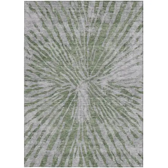 Olive Green Gray And Silver Abstract Washable Indoor Outdoor Area Rug Photo 7