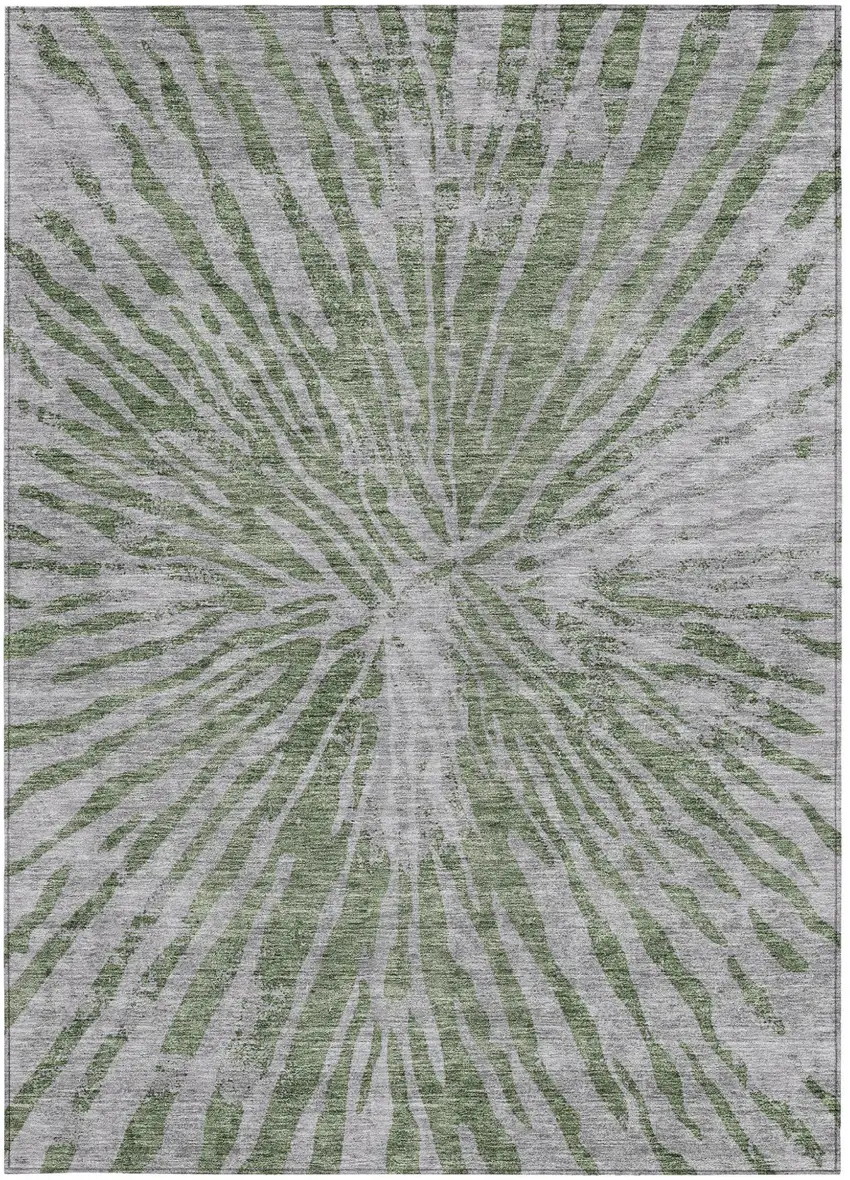 Olive Green Gray And Silver Abstract Washable Indoor Outdoor Area Rug Photo 7
