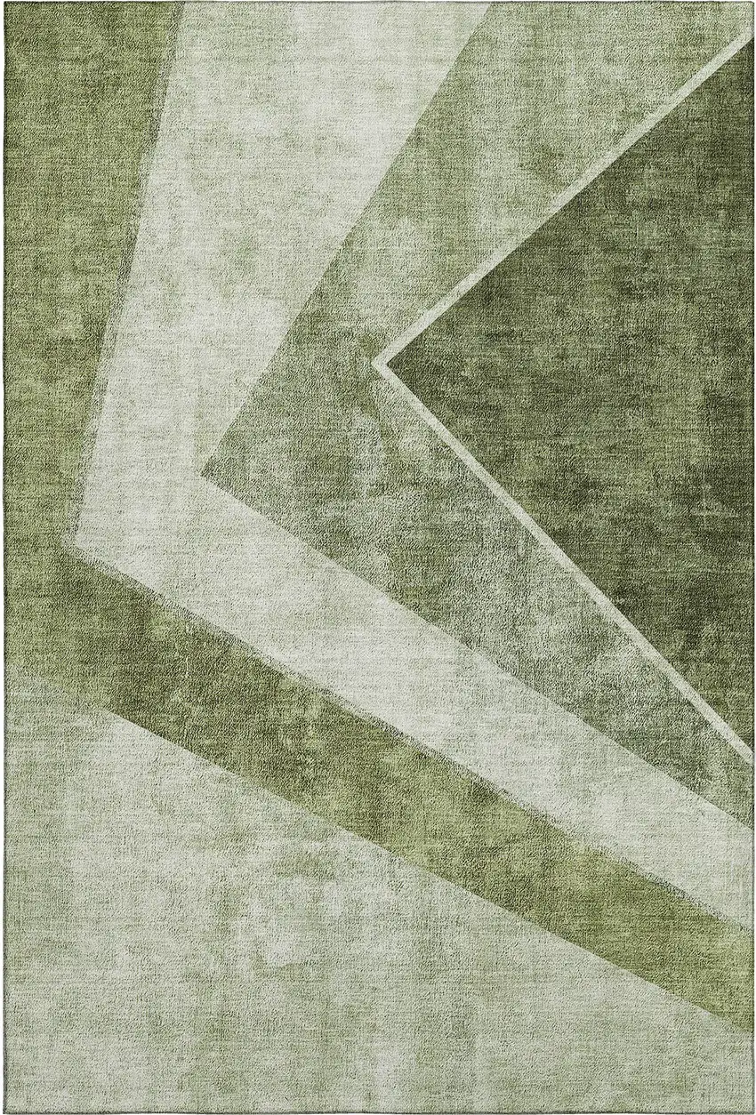 Olive Green Gray And Silver Geometric Washable Area Rug With UV Protection Photo 1