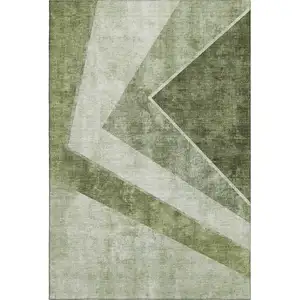 Photo of Olive Green Gray And Silver Geometric Washable Area Rug With UV Protection