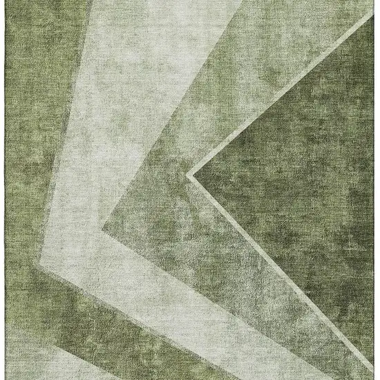 Olive Green Gray And Silver Geometric Washable Area Rug With UV Protection Photo 3