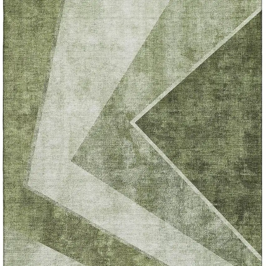 Olive Green Gray And Silver Geometric Washable Area Rug With UV Protection Photo 3