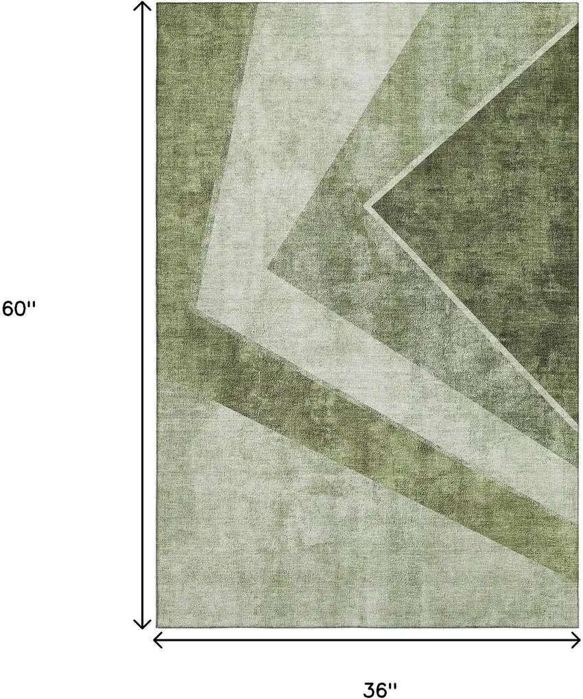 Olive Green Gray And Silver Geometric Washable Area Rug With UV Protection Photo 6