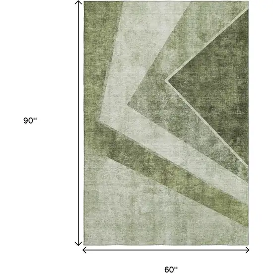 Olive Green Gray And Silver Geometric Washable Area Rug With UV Protection Photo 3