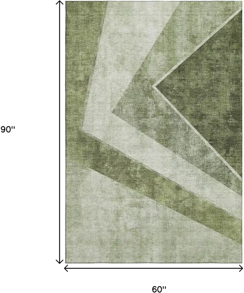 Olive Green Gray And Silver Geometric Washable Area Rug With UV Protection Photo 3