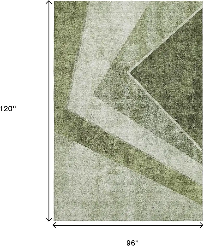 Olive Green Gray And Silver Geometric Washable Area Rug With UV Protection Photo 3