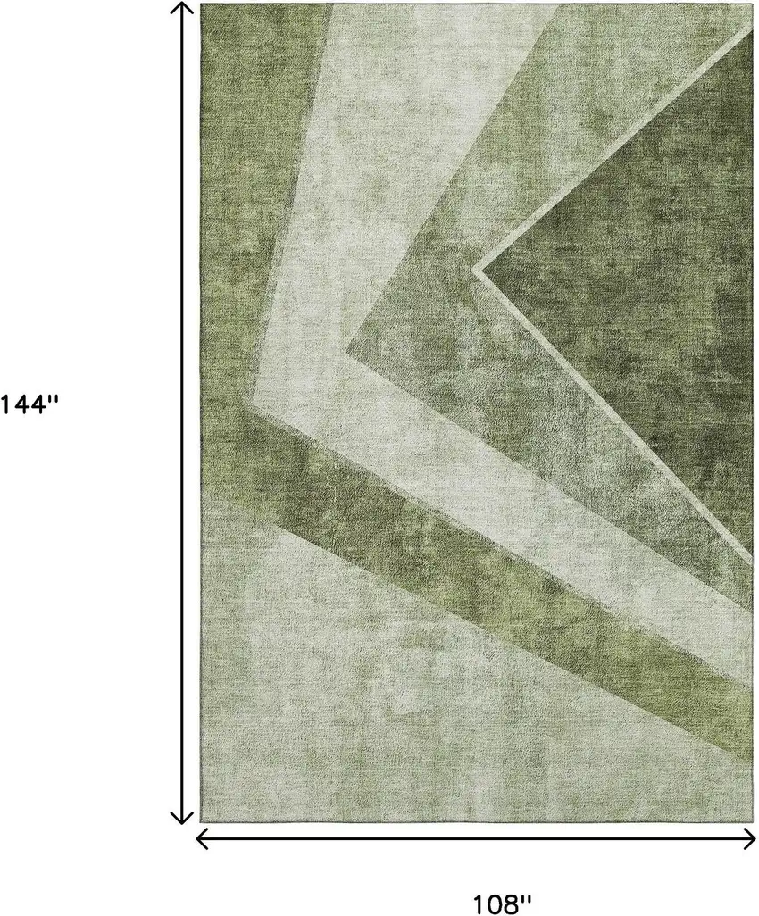 Olive Green Gray And Silver Geometric Washable Area Rug With UV Protection Photo 3