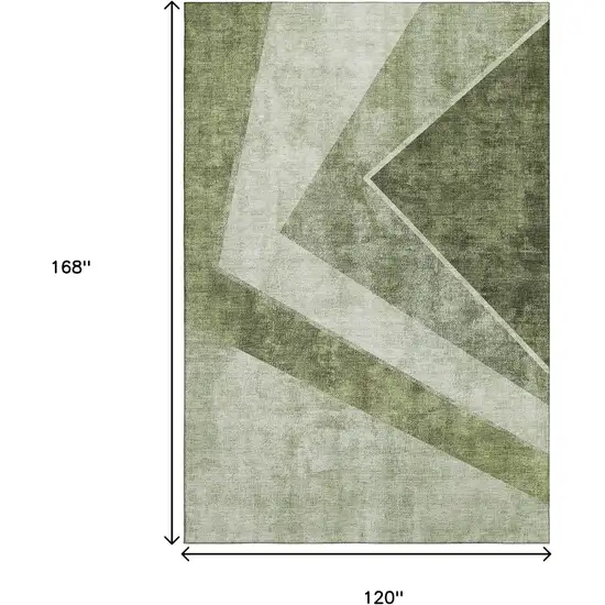 Olive Green Gray And Silver Geometric Washable Area Rug With UV Protection Photo 3
