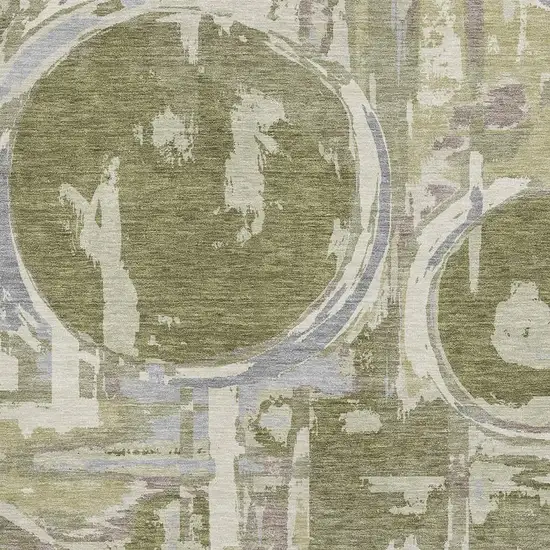 Olive Green Gray And Silver Geometric Washable Area Rug With UV Protection Photo 3