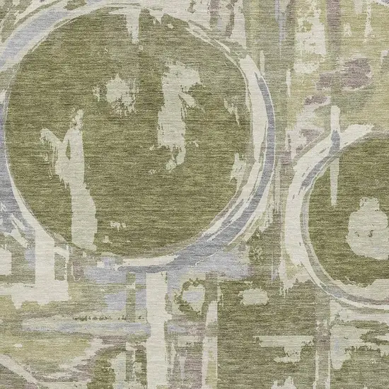 Olive Green Gray And Silver Geometric Washable Area Rug With UV Protection Photo 3
