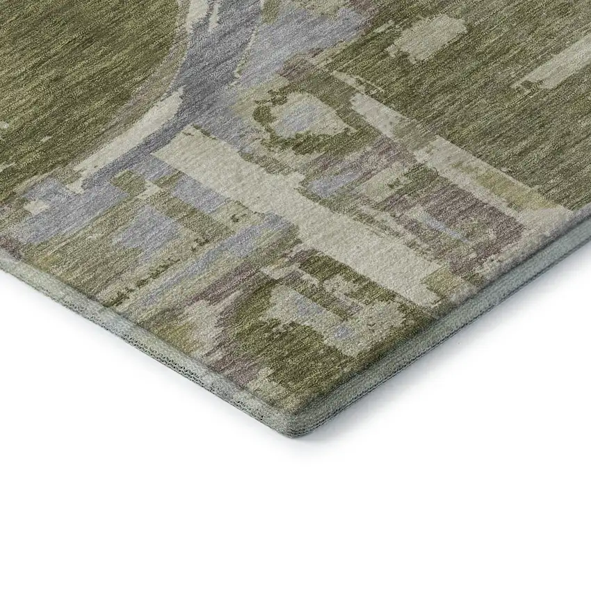 Olive Green Gray And Silver Geometric Washable Area Rug With UV Protection Photo 8