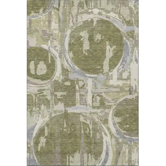 Olive Green Gray And Silver Geometric Washable Area Rug With UV Protection Photo 4
