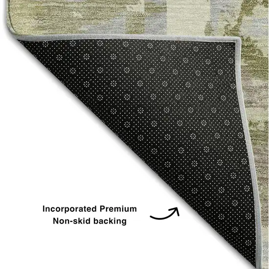 Olive Green Gray And Silver Geometric Washable Area Rug With UV Protection Photo 7