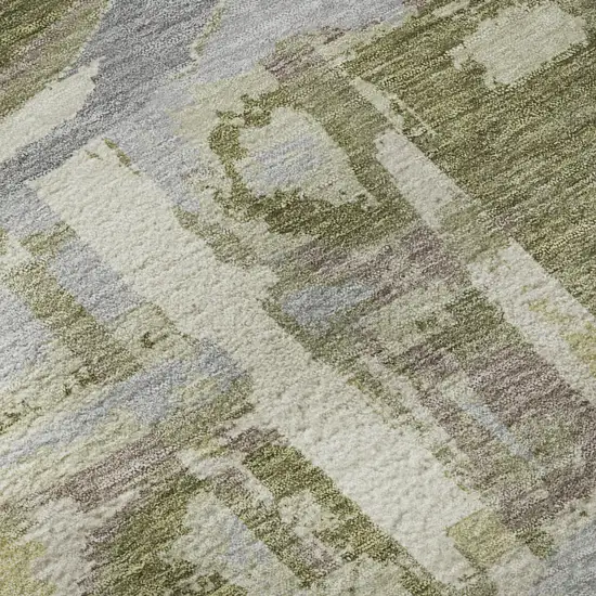 Olive Green Gray And Silver Geometric Washable Area Rug With UV Protection Photo 9