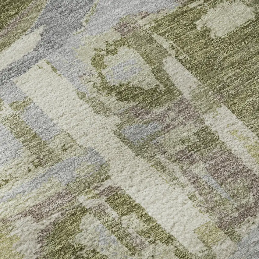 Olive Green Gray And Silver Geometric Washable Area Rug With UV Protection Photo 9