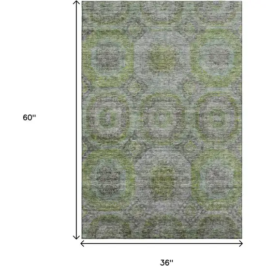 Olive Green Gray And Silver Geometric Washable Area Rug With UV Protection Photo 3