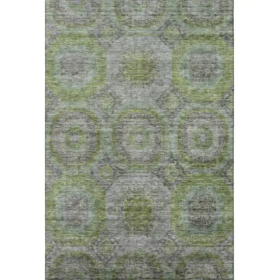 Olive Green Gray And Silver Geometric Washable Area Rug With UV Protection Photo 3