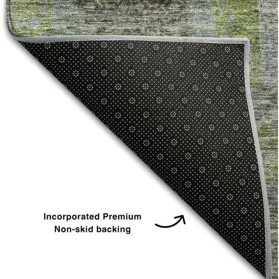 Olive Green Gray And Silver Geometric Washable Area Rug With UV Protection Photo 6