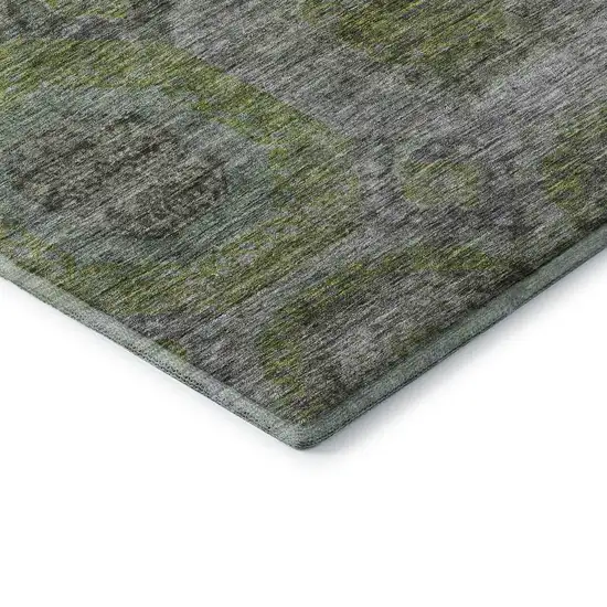 Olive Green Gray And Silver Geometric Washable Area Rug With UV Protection Photo 7