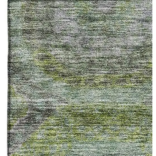 Olive Green Gray And Silver Geometric Washable Area Rug With UV Protection Photo 3