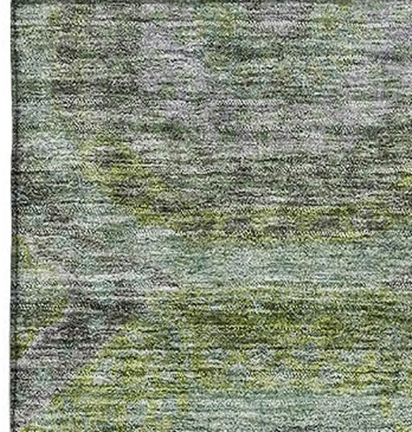 Olive Green Gray And Silver Geometric Washable Area Rug With UV Protection Photo 3
