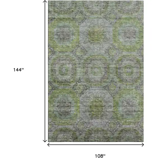 Olive Green Gray And Silver Geometric Washable Area Rug With UV Protection Photo 9