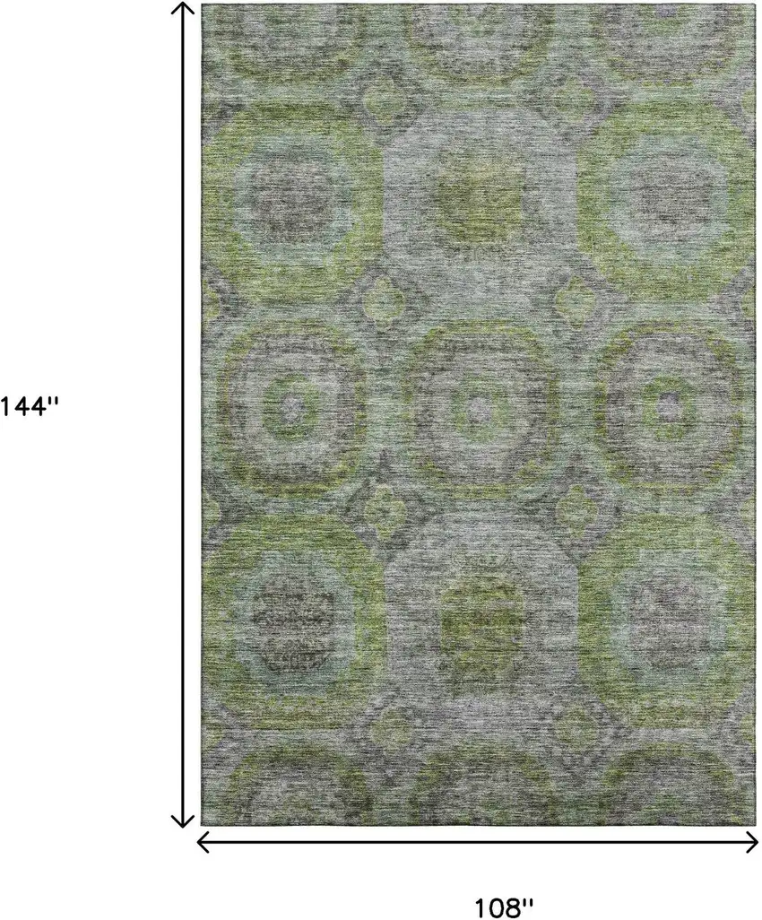 Olive Green Gray And Silver Geometric Washable Area Rug With UV Protection Photo 9
