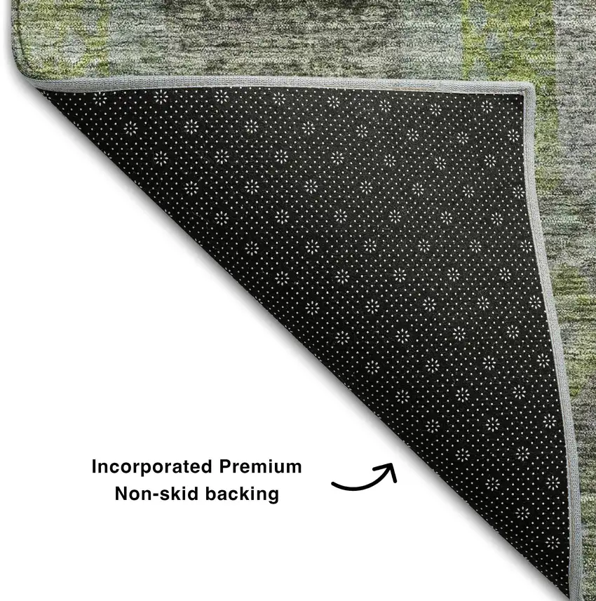 Olive Green Gray And Silver Geometric Washable Area Rug With UV Protection Photo 5