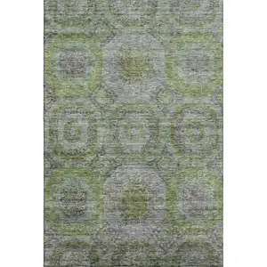 Photo of Olive Green Gray And Silver Geometric Washable Area Rug With UV Protection