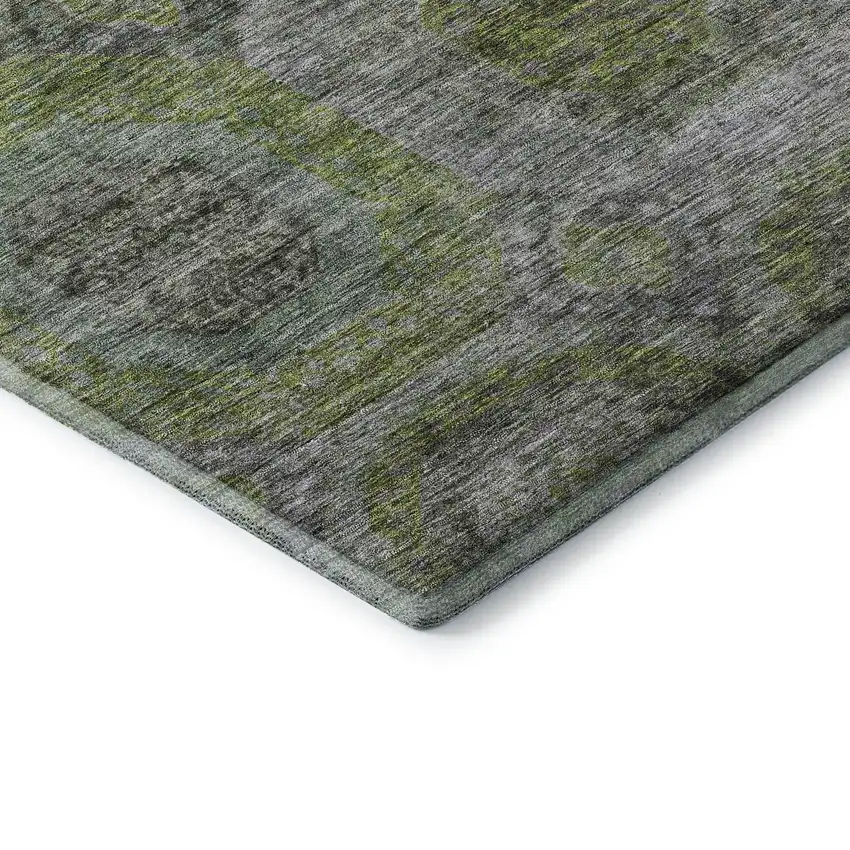 Olive Green Gray And Silver Geometric Washable Area Rug With UV Protection Photo 6